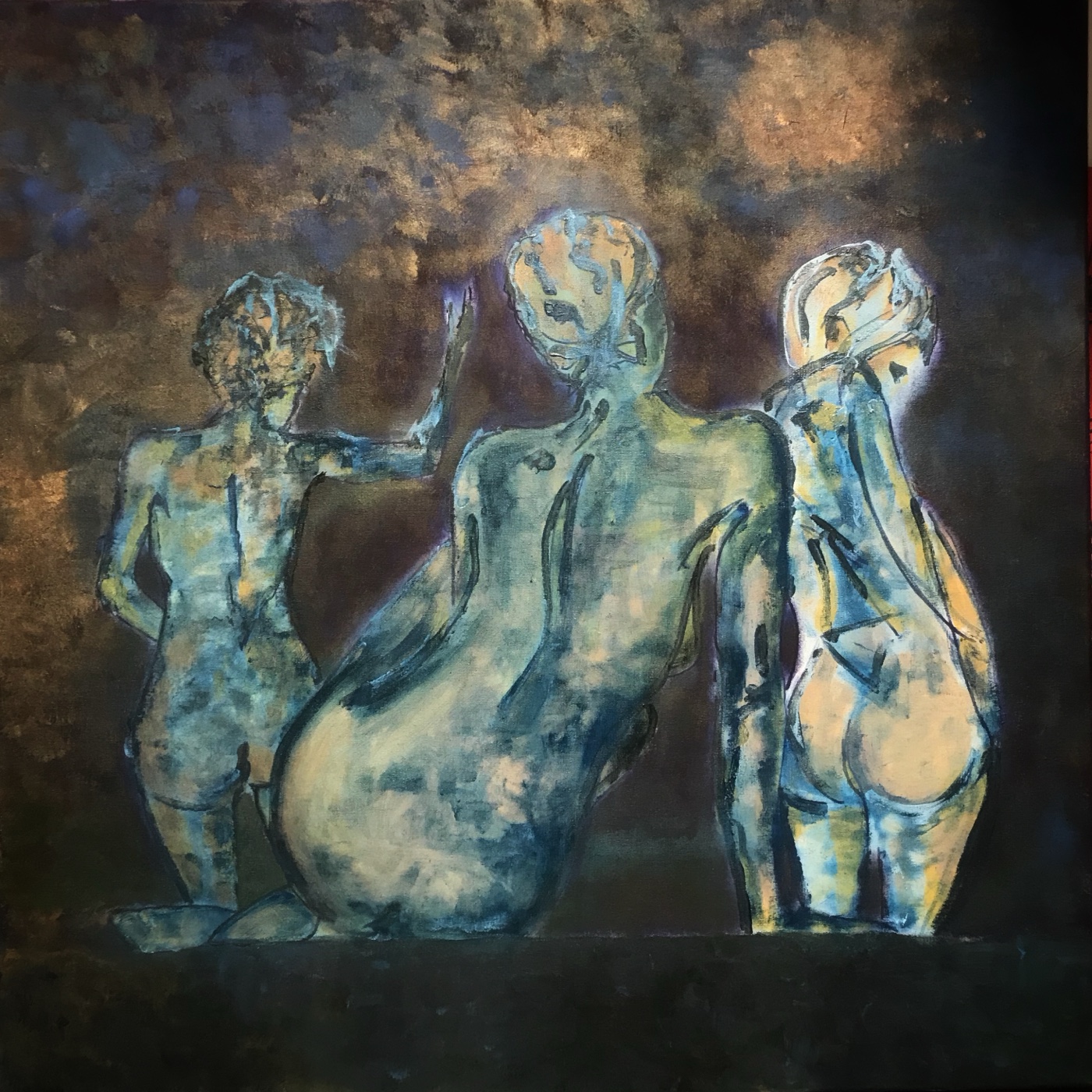 Night dipping — Acrylic on canvas, 60 × 60 cm, from The Unbecoming by Marc Lebreton, 2018
